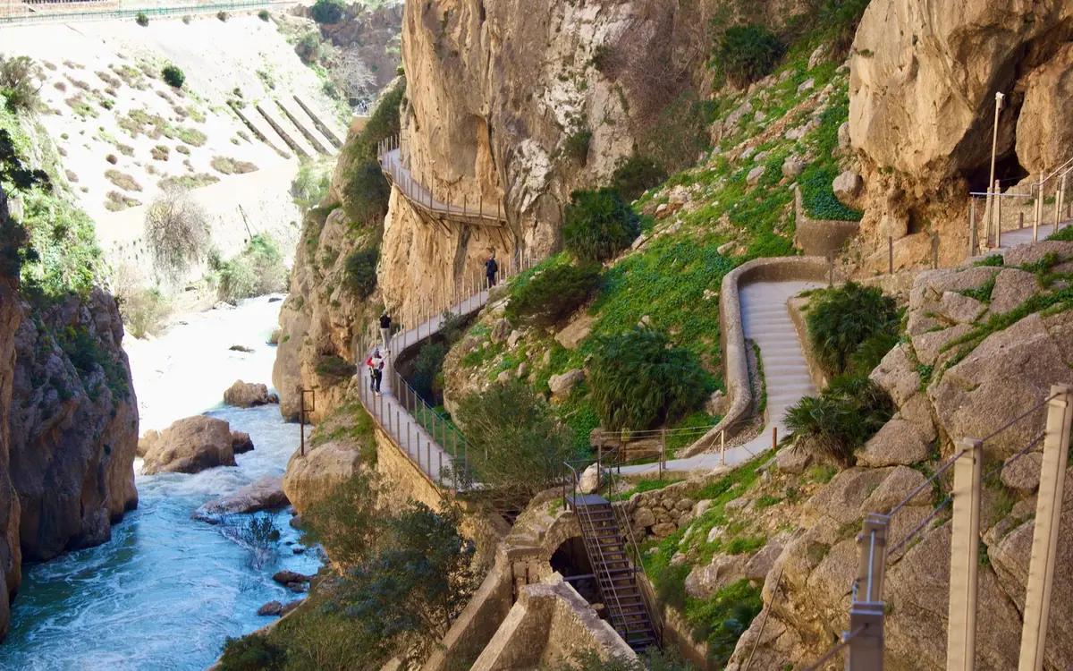 The dam and reservoir at the southern end of the Caminito del Rey route