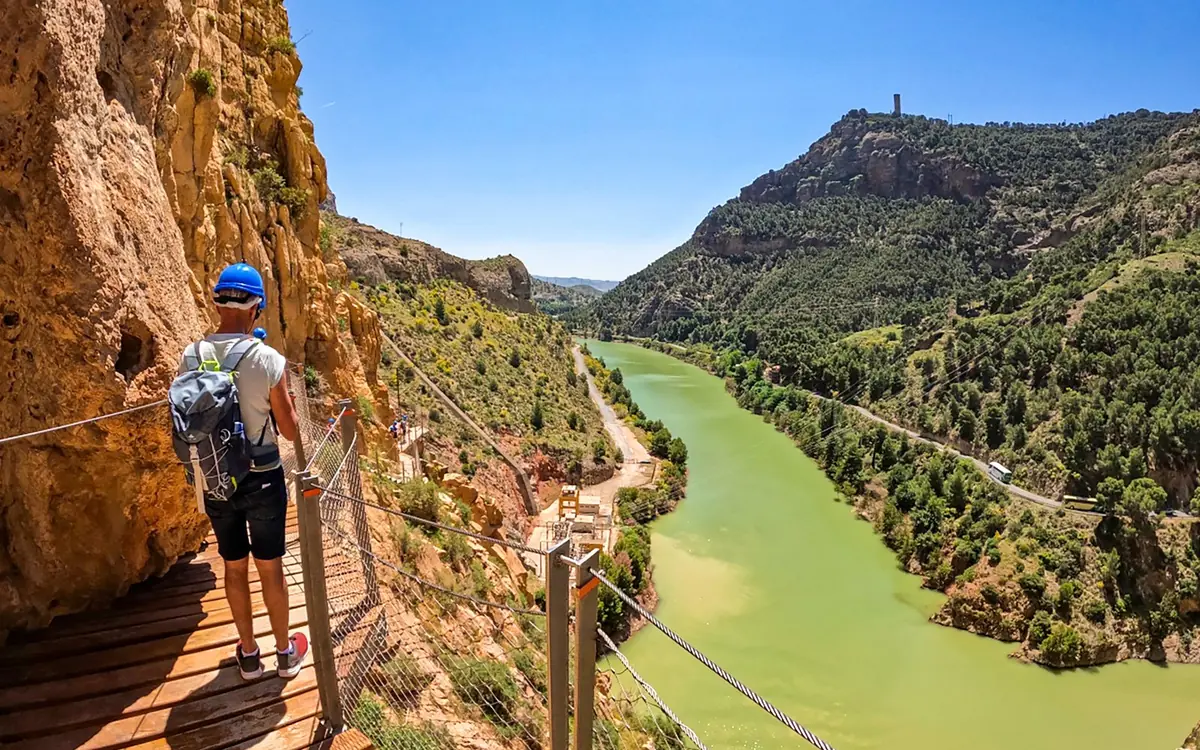 The hanging bridge across the Gaitanes gorge on the Caminito del Rey