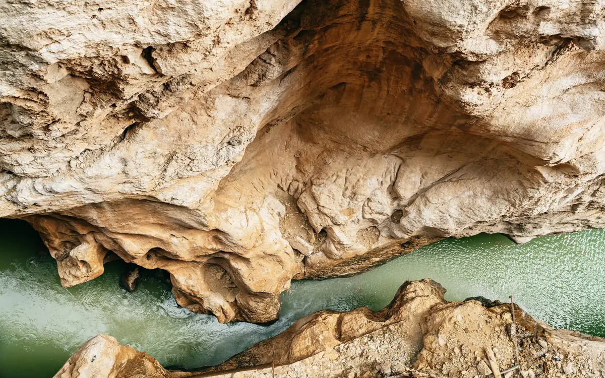 The Guadalhorce river winding below the Caminito del Rey walkway