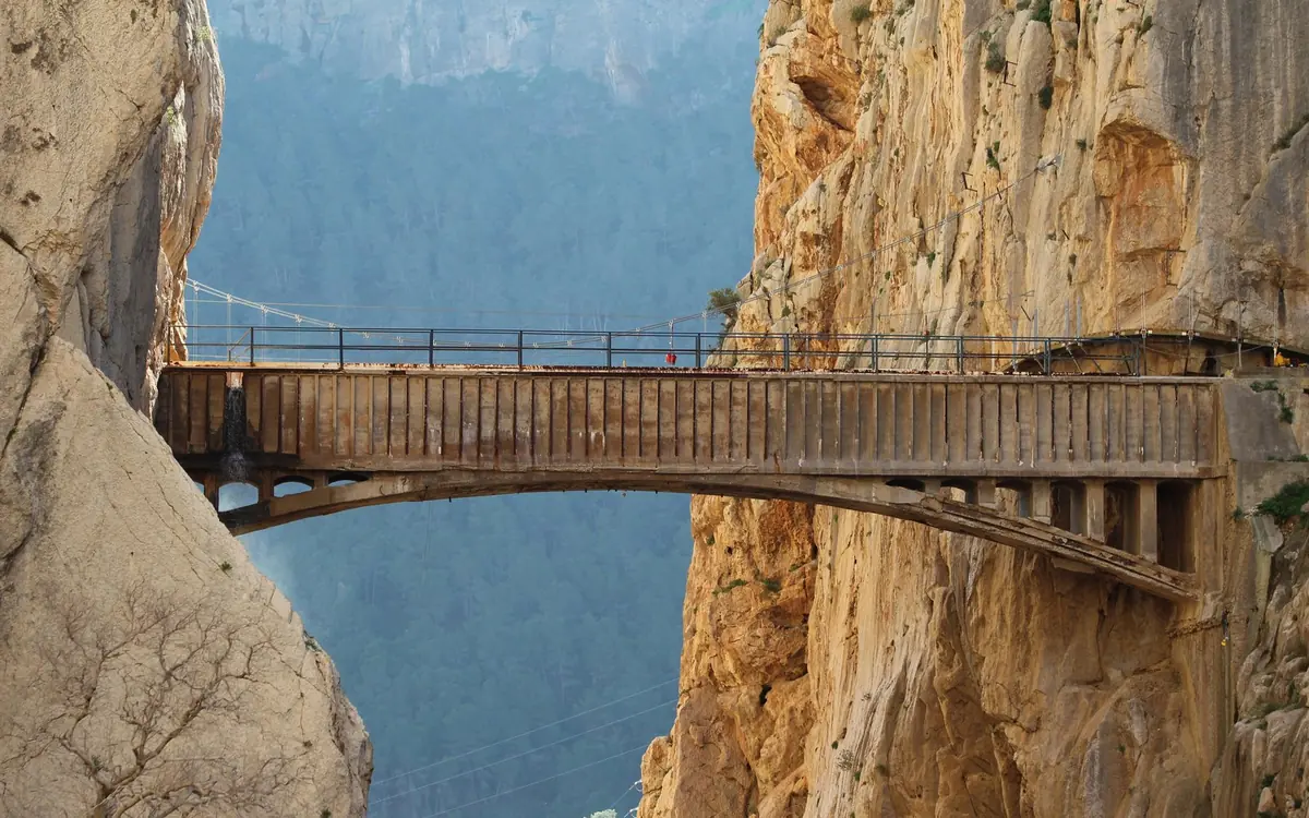 A section of wooden steps on the Caminito del Rey walkway